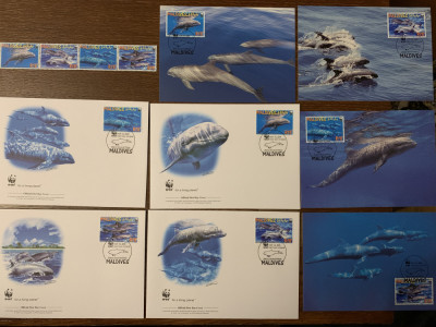 maldive - delfin - serie 4 timbre MNH, 4 FDC, 4 maxime, fauna wwf foto