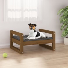 vidaXL Pat pentru c&acirc;ini, maro miere, 55,5x45,5x28 cm, lemn masiv pin