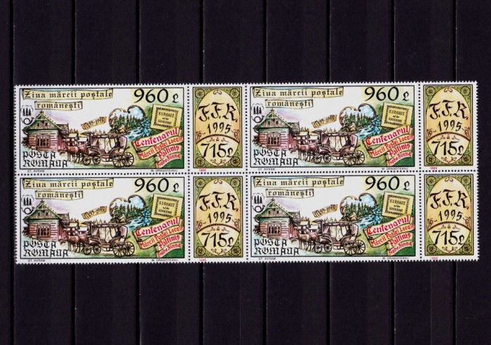 ✅ RO 1995 LP 1384a &quot;Ziua marcii postale&quot; centenar Hohe Rinne ,bloc de 4, MNH