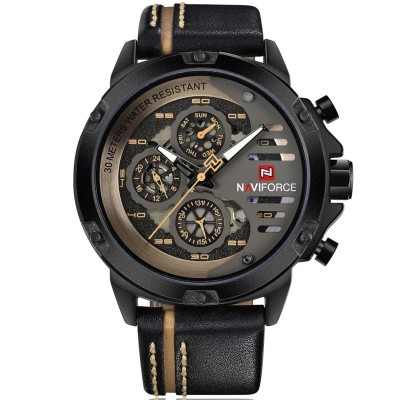 Ceas barbatesc Naviforce Sport Casual Analog Quartz Cronograf Negru foto