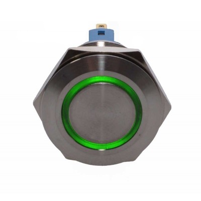 Buton prin apasare elSales ELS-PBV25, diametru 25mm, 24 Volti, lumina verde pentru spalatorii auto, foto