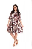 Cumpara ieftin Rochie Dama Viscoza Grena cu Alb Imprimeu Floral Eranthe XL