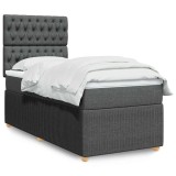 VidaXL Pat box spring cu saltea, gri &icirc;nchis, 80x200 cm, textil