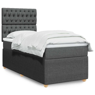 vidaXL Pat box spring cu saltea, gri &amp;icirc;nchis, 80x200 cm, textil 3294191 foto