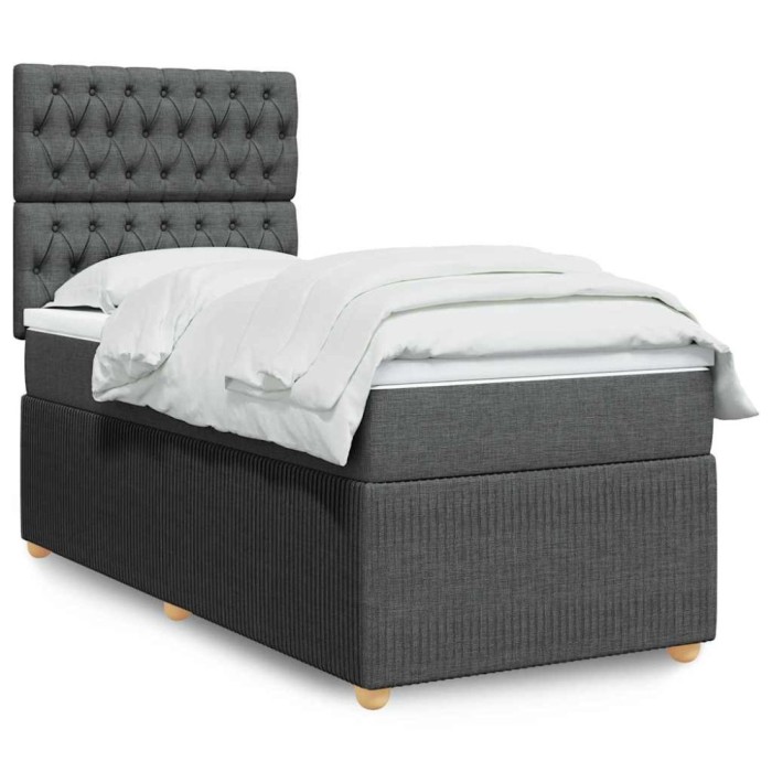 vidaXL Pat box spring cu saltea, gri &icirc;nchis, 80x200 cm, textil 3294191