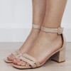 Sandale elegante bej din velur ecologic cu toc gros comod 6 cm