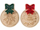 Set 2 platouri servire aperitive lemn natur ceramica multicolora Craciun cm 20 x 25 H