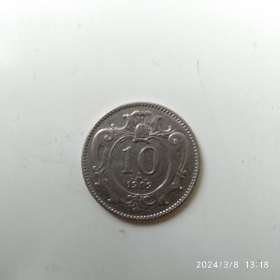 -Y- AUSTRIA 10 HELLER 1909 XF + foto