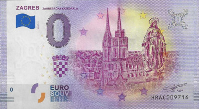 !!! RARR : 0 EURO SOUVENIR - CROATIA , ZAGREB - 2019.1 - UNC foto