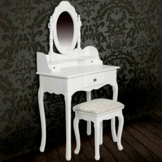 Masa de toaleta cu oglinda si taburet, alb foto