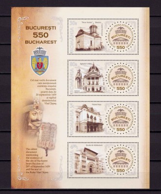 ✅RO 2009 LP 1845a &amp;quot;Bucuresti-550 de ani&amp;quot; , serie in bloc,colita 451 , MNH foto