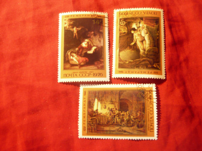 Serie mica URSS 1976 Pictura - 350 Ani Rembrandt , 3 val. stampilate foto