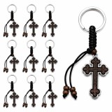 Cumpara ieftin Set 10 brelocuri maro-argintiu 9 cm cu cruce 4 x 2,4 cm, grosime 4 mm, inel 2,9 cm, snur maro inchis, accesorii crestine pentru chei si marturii botez