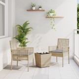 VidaXL Set bistro de grădină, 3 piese, cu perne, bej, poliratan