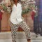 PJS203-99 Set pijama kigurumi model leopard si papuci de casa pufosi