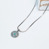 Cumpara ieftin Colier Evil Eye din otel inoxidabil cu strasuri albe si bleu - Protectie energii negative