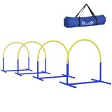 PawHut Set de Agilitate pentru C&acirc;ini, Antrenament C&acirc;ini, 4 arcuri, pentru &icirc;ncepători, cu geantă de transport, albastru+galben, 88 x 64 x 95 cm | Aosom