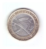 Moneda Marea Britanie 2 pounds / 2 lire 2016, comemorativa 100 ani primul razboi mondial, stare buna