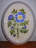 Placa tablou ceramica aplica perete ovala flori albastre Gabriel Sweden Suedia