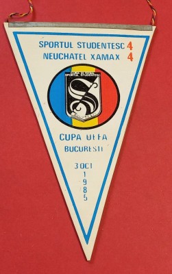 Fanion meci fotbal SPORTUL STUDENTESC Bucuresti - NEUCHATEL XAMAX (UEFA CUP 03.10.1985) foto
