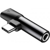 Adaptor Incarcare si audio Baseus, 1 x USB Type-C (T) la 1 x USB Type-C (M) si 1 x Jack 3.5mm (M), negru