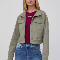 Dkny geaca femei, culoarea verde, de tranzitie