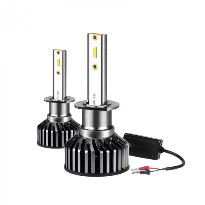 Set 2 LED-uri Auto Techstar&reg; P8, H1, 40w, 4000 Lumeni, 6500K, AUTO, 12-24 Volti, ZES, Canbus, Miez Cupru, Radiator Aluminiu