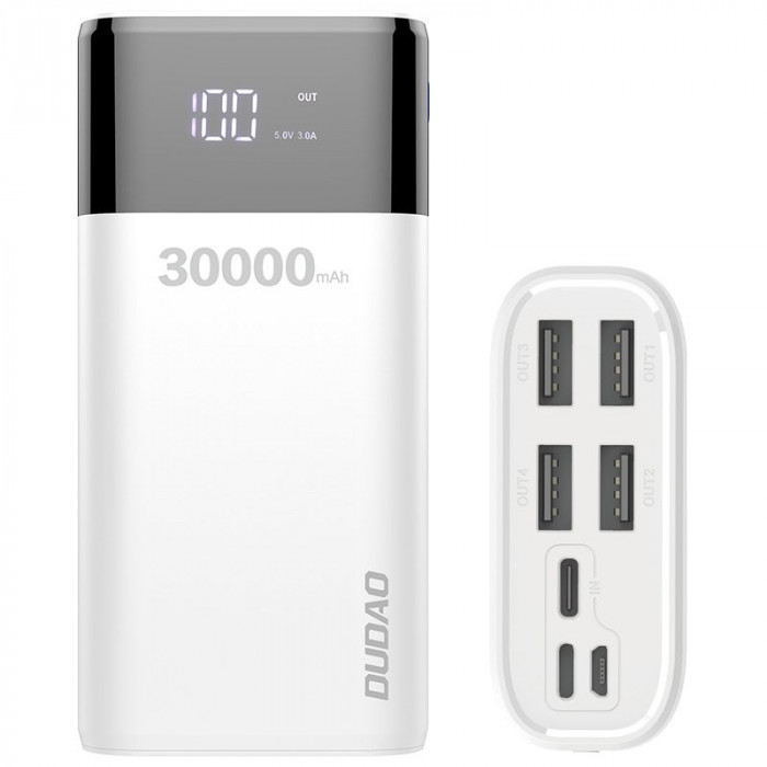 Powerbank Dudao 4x USB 30000mAh Cu Afișaj LCD 3A Alb (K8Max Alb) 6970379615904