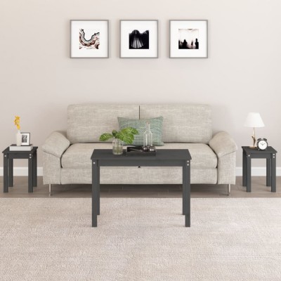vidaXL Mese suprapuse, 3 buc., gri, lemn masiv de pin 824980 foto