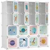 SONGMICS Dulap modular de depozitare jucarii, 16 cuburi cu usi, 123x41x123cm, alb Household NewTrend