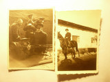 2 Fotografii cu ofiteri romani in cazarma ,unul calare ,dim.=8,4x6cm si 8,5x6,5c