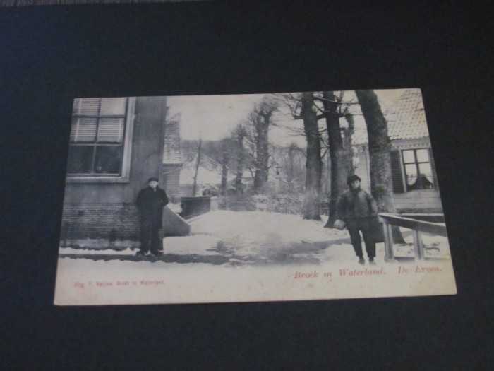Carte Poștală Vintage Olanda - &quot;Broek in Waterland De Eeven&quot; Peisaj de Iarnă cu Zăpadă (posibil din perioada 1900-1940)