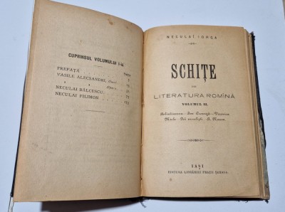 SCHITE DIN LITERATURA ROMANA - NECULAI IORGA - 2 VOLUME foto