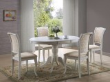 Set Masa Extensibila Ecru + 4 Scaune Tapitate, Living/Dining, 106-141 cm