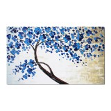 Tablou pictat manual, Copacul vietii cu flori albastre, 100x70cm ulei pe panza in relief efect 3D, Superb