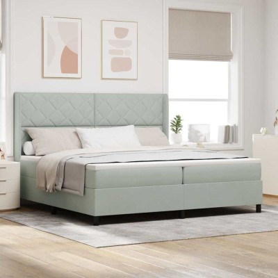 vidaXL Pat cu boxă spring LED și saltea Gri deschis 200 x 200 cm 3343940 foto