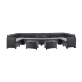 Set mobilier gradina Leziter Nero V coltar, 10 locuri, grafit, technoratan, rezistent intemperii