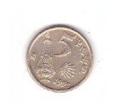 Moneda Spania 5 pesetas Jacobeo, stare foarte buna, curata, Europa, Bronz-Aluminiu