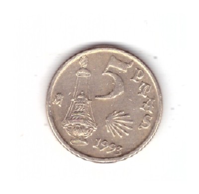 Moneda Spania 5 pesetas Jacobeo, stare foarte buna, curata foto