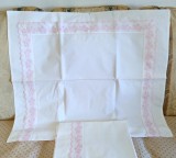 Set 2 Fete de perna, Vintage din bumbac cu margine decorativa de dantela brodata cu roz