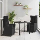 vidaXL Set de masă pentru grădină cu pernă 3 pcs Negru poliratan 3380484