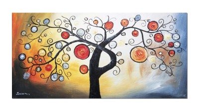 Tablou modern pictat manual, Copacul vietii, 120x60cm ulei pe panza in relief efect 3D foto