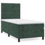Cumpara ieftin Pat box spring cu saltea, verde inchis, 100x200 cm, catifea
