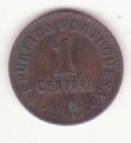 Portugalia 1 centavo 1917 XF, primul an de batere.