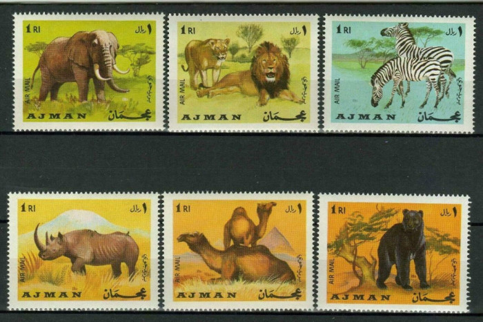 AJMAN 1969 - FAUNA - ANIMALE Lei, Elefanti, Camile, Zebre ETC