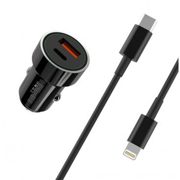 INCARCATOR AUTO XO-TZ11, PD QC 20W + CABLU DE DATE USB TYPE-C, NEGRU BLISTER foto