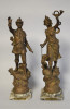 Doua statuete pereche antimoniu patinat - Vanator si Vanatoare - Franta c. 1900