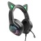 Casti gaming urechi pisica si microfon Hoco W107, negru-verde