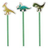 Set Creioane Cu Radieră Dinozauri, 3 Bucăți, Verde, Oem