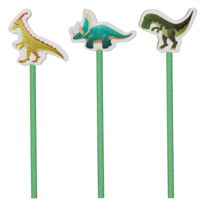 Set Creioane Cu Radieră Dinozauri, 3 Bucăți, Verde